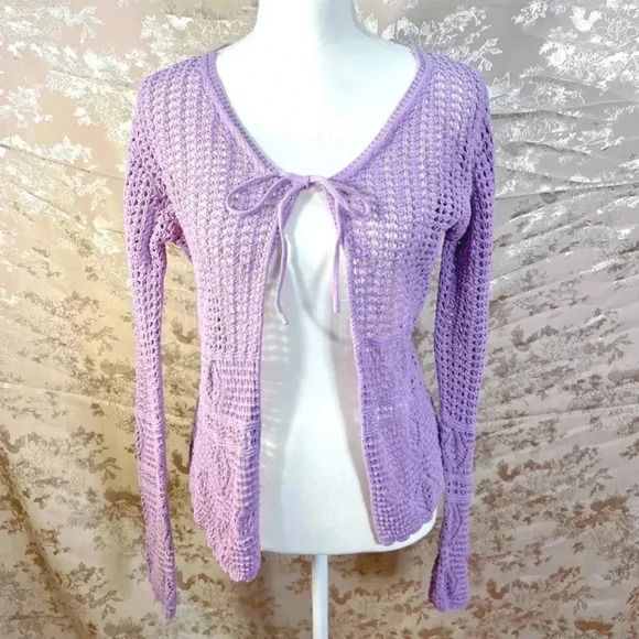 y2k Vintage Crystal Kole Purple Loose Knit Cardigan Women's Size M - Picture 1 of 6